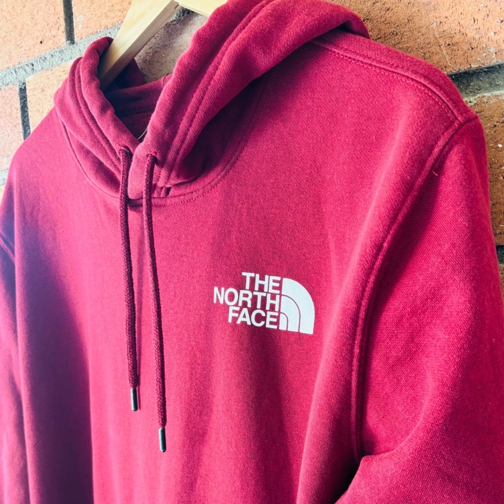 The North Face Mens Red Burgundy Graphic Pullover Hoodie Sweatshirt Size L - Picture 2 of 7